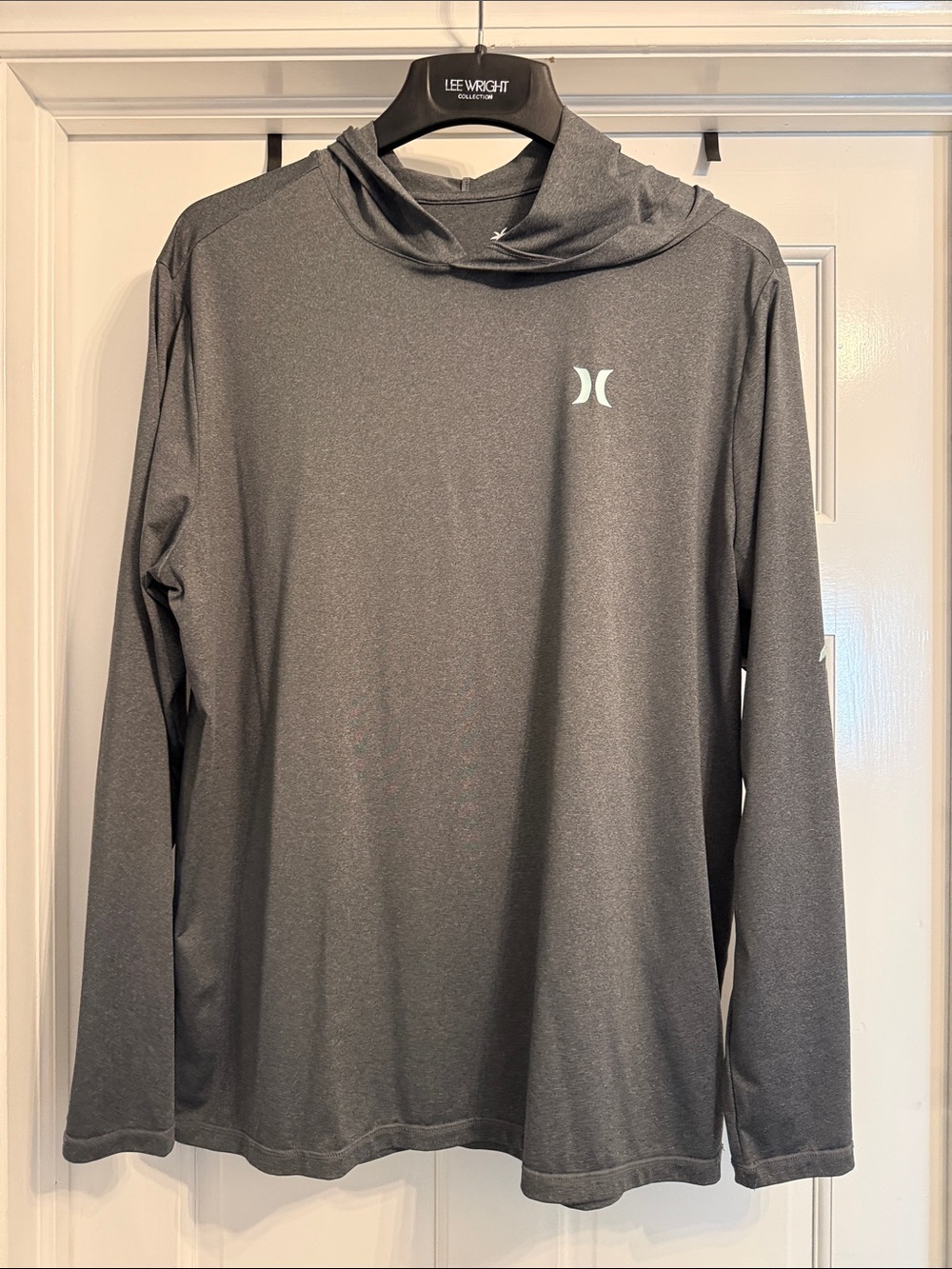 Hurley Men’s Long-Sleeve Hooded Sun shirt SPF 50 — Charcoal Gray size large